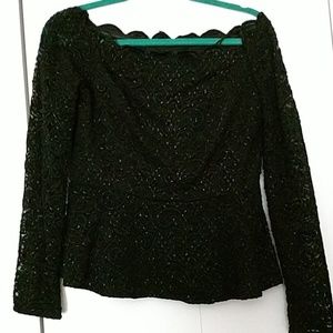 Black Lace and Sequin Dressy Off ShouldersTop